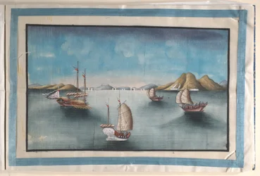 Álbum com doze pinturas de cenas ao longo de um rio
