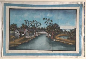 Álbum com doze pinturas de cenas ao longo de um rio