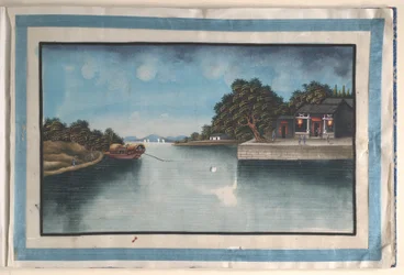 Álbum com doze pinturas de cenas ao longo de um rio