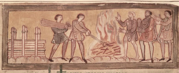 Cott Tib B V f.8 Aquecimento e forja, c.1030 (pergaminho)