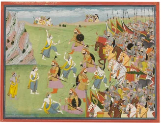 Uma pintura do Mahabharata: Balabhadra lutando contra Jarasandha, Kangra ou Garhwal, c.1810-20