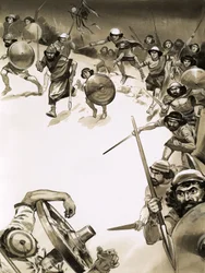 Antigos bretões a atacar romanos ()