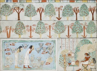 Cópia da pintura mural do túmulo privado 63 de Sebkhotpe, Tebas I, 1, 125-128, século XX