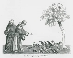 São Francisco a pregar aos pássaros (litografia)