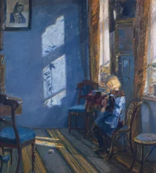 Sol na sala de estar azul