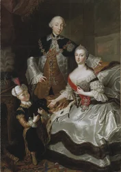 Pierre III Fiodorovitch, Empereur de Russie et Catherine Alexeivna (Catherine II) - Retrato do Grão-Duque Pyotr Fyodorovitch e da Grã-Duquesa Catherine Alekseyevna, de Lisiewska, Anna Rosina (1713-1783). Óleo sobre tela