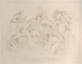 Moisés salvo pela filha do faraó, ca. 1729.