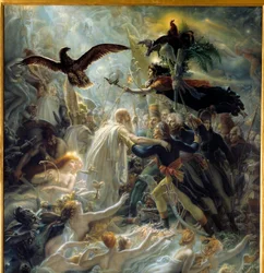 Apoteose dos heróis franceses que morreram pela pátria durante a Guerra da Liberdade, homenagem oferecida a Napoleão Bonaparte Alegoria em representação do bardo Ossian, poeta escocês do século III lido por Napoleão, que acolheu Louis Charles Antoine Desai