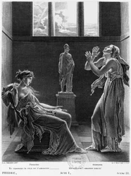 Phaedra e Oenone, ilustração do Ato I Cena 3 de &39;Phedre&39; de Jean Racine (1639-99) gravada por Raphael Urbain Massard (1775-1843) 1824