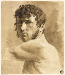Busto de nu masculino (anverso); esboço de retrato de homem com esboços de mulheres (verso)