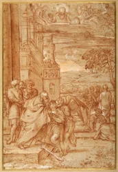 O regresso do Filho Pródigo, depois de Annibale Carracci (giz vermelho e altura no papel)