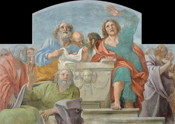 Apotres pres du sepulcre vide - Peinture de Annibale Carracci (1560-1609) Apóstolos ao redor do Sepulcro Vazio Fresco 1604-1607 Museu Nacional d