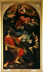 Aparição da Virgem a São Lucas e Santa Catarina de Alexandria Pintura de Annibale Carracci ou Annibal Carrache (1560-1609). 1592. Sol. 2,26x4,01 m Paris, musee du Louvre.