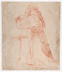 Carracci - Estudos para uma figura de São Francisco ajoelhado de perfil (verso), 1583-85