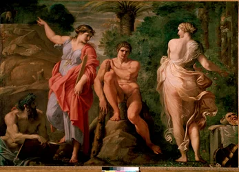 Hércules (Heracles) no cruzamento Pintura de Annibale Carracci (Annibal Carrache) (1560-1609). 1596 Dim. 167x237 cm Museo Nazionale di Capodimonte, Nápoles.