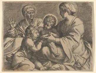 Madonna e criança com os santos Elizabeth e João Batista Madonna della Scodella, a ..., 1606.