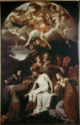 Pieta com Santa Claire, São Francisco, Santa Maria Madalena e São João (óleo sobre tela