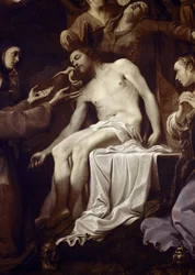 Pieta com Santa Claire, São Francisco, Santa Maria Madalena e São João, detalhe de Jesus (óleo sobre tela