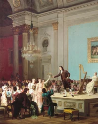 O primeiro triunfo de Paganini, ca. 1890, pintura de Annibale Gatti, Itália
