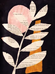 Folhas abstratas com fundo preto, pintura a guache