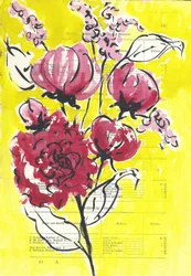 Rosa, floral, amarelo