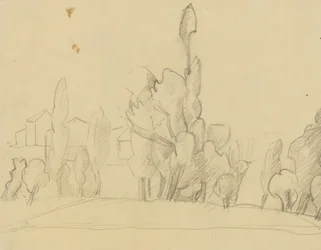 Paisagem arborizada com casas