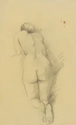 Mulher ajoelhada nua de costas