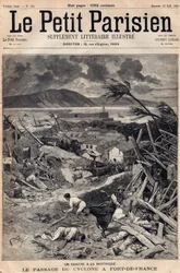 Um desastre na Martinica: a passagem do ciclone em Fort-de-France (Forte de France) em 1891. Gravura em "Le petit Parisien" a partir de Agosto de 1891. Coleção privada.