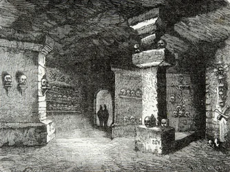 Uma galeria de catacumbas em Paris no século XIX, Gravura, Colecção privada
