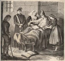 Um casamento no Rochefort Bagne, no século XIX. Gravação em "Histoire des bagnes depuis leur création à nos jours" (1877) por Pierre Zaccone (1817-1895) (Colonia Penale - colônia penal). Coleção particular.