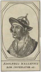 Adolphe de Nassau (1250-1298) - Adolfo de Nassau, Rei dos Romanos, Anónimo. Gravura, tamanho : 10,8x6,2