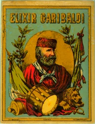 Anúncio para Elixir Garibaldi, com retrato do patriota italiano