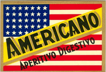 Anúncio para a bebida curta americana italiana Americano, com bandeira americana