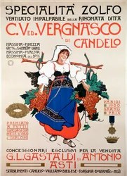 Cartaz publicitário para o fungicida enxofre com neve produzido pela empresa italiana Vergnasco Candelo, Século XX