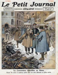 Depois da guerra: Revolta na Alta Silésia entre as comunidades alemã e polaca. A Comissão Interallied (inter-allied, inter-allied) intervém na Silésia e recole as armas das fábricas alemãs. Ilustração retirada do "Le petit journal" de