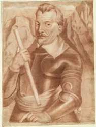 Albrecht von Wallenstein (ou Waldstein) (1583-1634) - Albrecht von Wallenstein (1583-1634) - Anônimo - 1630 - Sanguíneo sobre papel - 28,2x21 - Coleção Particular