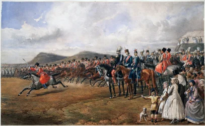 Alexandre II (1818-1881) passant les torupes en revue - Czar Alexandre II revisando tropas - Anônimo - 1867 - Aquarela sobre papel - 55x90 - Coleção Privada