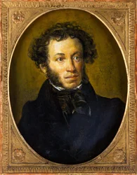 Alexandre Pouchkine - Retrato do poeta Alexander Sergeyevich Pushkin (1799-1837) - Anônimo. Óleo sobre madeira, Segundo trimestre do século XIX. Dimensão : 40,5x30,5 cm. Coleção Particular