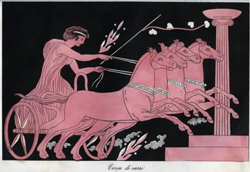 Grécia Antiga - Uma corrida de carros - gravura de «Usi e Costumi di Tutti i Popoli dell