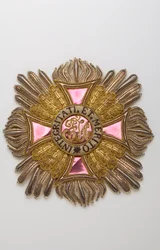 Áustria - Ordem de Leopold: placa da grande cruz de Charles Louis Huguet, Marquês de Semonville (1759-1839) - Estreia século XIX - Bordados de fios de ouro, prata e seda, crantilla, lantejoulas e lantejoulas - Alma de lona grande e branco
