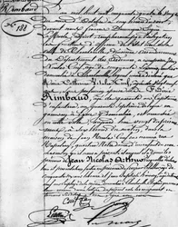 Certidão do nascimento de Arthur Rimbaud (1854-1891), poeta francês Charleville, Musee Rimbaud.