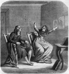 Catherine Theot (1716-1794) visionária mística e francesa com Antoine Christophe Gerle, dit Dom Gerle (1736-1801) - Gravura em "Histoire des Girondins" de Alphonse de Lamartine (1790-1869) 1865-1866 - Coleção particular