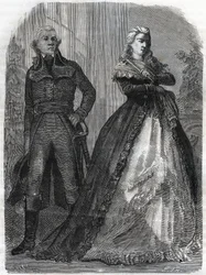 Charles Francois du Perier dit Dumouriez (1739-1823), general francês com a Rainha Maria Antonieta (1755-1793). Gravura de 1866 em "Histoire de la Revolution francaise", de Adolphe Thiers. Coleção particular.