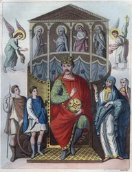 Carlos o Careca, Rei da Francia Ocidental, Itália, e Santo Imperador Romano, 823 - Retrato de Carlos II o Careca (823 - 877), Rei de França gravura de "Usi e Costumi di Tutti i Popoli dell