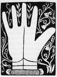 Chiromancia - Linha Saturniana - Gravura 1545 em "A Arte do Quimio" de Andre Corvo - Coleção Particular