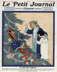 Festa de Natal: as crianças descobrem os presentes aos pés da árvore de Natal. Ilustração retirada do "Le petit journal" de 25/12/1921 Privee Collection