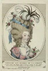 Coiffure Aux Charmes De La Liberte, Anónimo. Gravura em cobre, aguarela, c. 1790, Coleção Particular