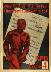 Partido Comunista da Alemanha " Você quer trabalho, liberdade e pão? Luta connosco, voto vermelho!" - Queres Trabalho, Liberdade, Pão? Lute conosco, vote vermelho! KPD, Lista 4