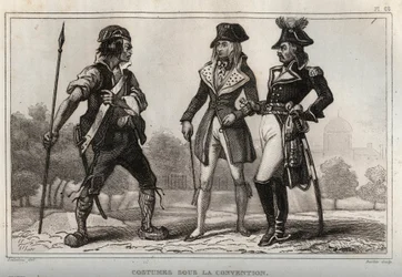 Fantasias no âmbito da Convenção. Gravura de 1859 em "Le Monde. História de todos os povos desde os tempos mais remotos até aos nossos dias". por M. E. de Lostalot-Bachoue (Lostalot Bachoue). Coleção particular.