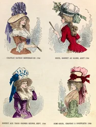 Diferentes estilos de chapéus em 1789 durante a Revolução Francesa - coleção particular
